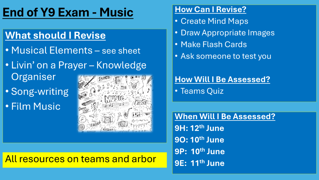 End of Y9 Exam - Music details