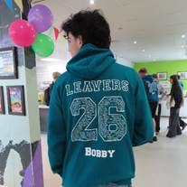 A Year 11 showing off their Leavers Hoodie