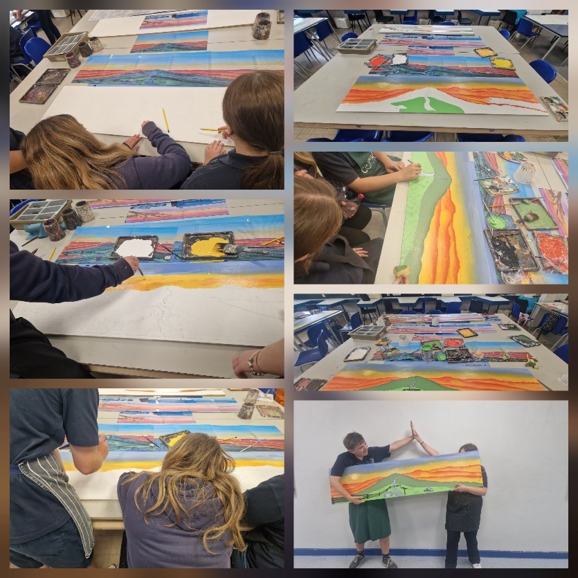 Students painting covers for planters on Castleton Road