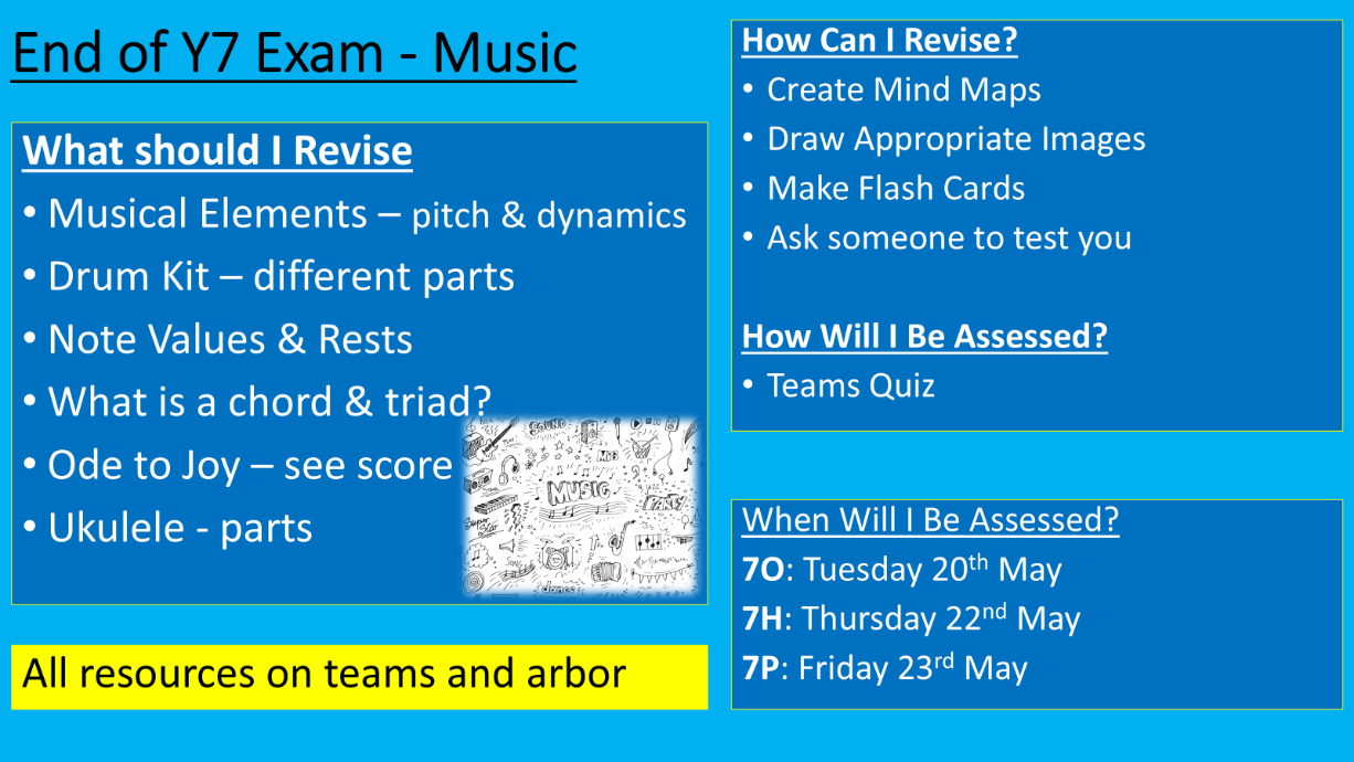 End of Y7 Exam - Music details